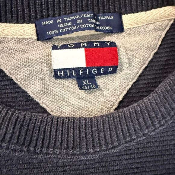 Vintage 90s Men’s Tommy Hilfiger Tufted Crewneck Sweater XL Elbow Patches - Picture 4 of 8